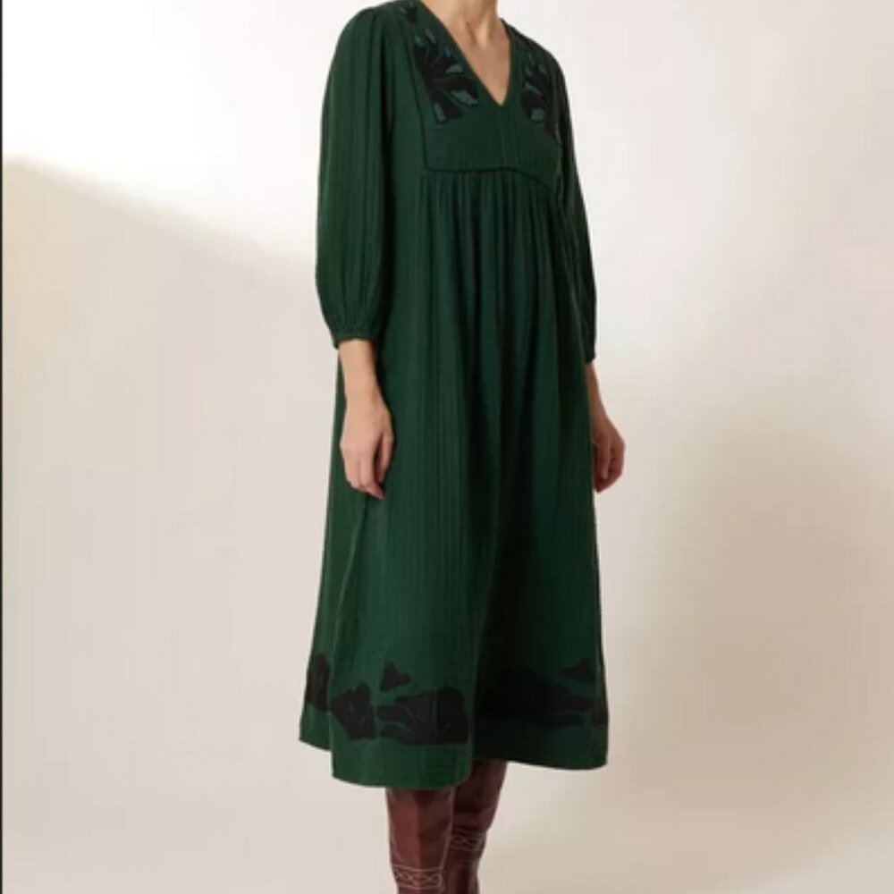 Leon & Harper Robe Romaine Beads Embroidered Midi Dress S